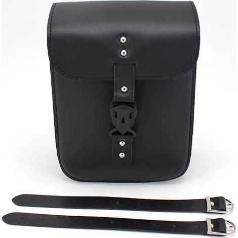Sacoche de selle vintage en cuir pour moto, petite sacoche à outils, noire, 18x10x22,5 cm, sacoche de rangement latérale et arrière pour motos cruisers et électriques. (1/4)