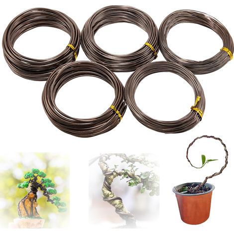 Bonsai-Draht 2 mm Aluminium, flexibler Eisendraht, kreatives Hobby-Set für Bonsai, 5 Größen eloxierter Aluminium-Bonsai-Draht - 1,0 mm, 1,5 mm, 2,0 mm, 2,5 mm, 3,0 mm (insgesamt 50 Meter) (Braun) (1/5)
