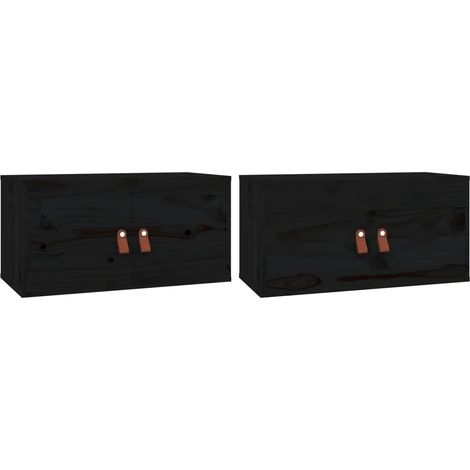 Set di 2 armadietti da parete portaoggetti nero 60 x 30 x 30 cm in legno massello di pino 020048378