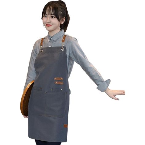 Tablier De Cuisine En Toile - Dos Croisé Réglable - Pour Cuisson Et Bricolage - Gris - 1 Pièce (1/5)