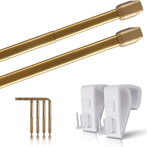 Lot de 2 - Tringle à rideau - Support de serrage - Extensible et fixation sans perçage - Pour fenêtre et porte - Laiton brillant - 60x90 cm (1/5)