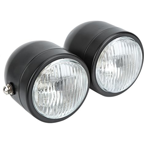 Phare double moto tuning sans support, 2 projecteurs verre métal H4 12V 55/60W diamètre 3.5in largeur 8.5in (1/5)