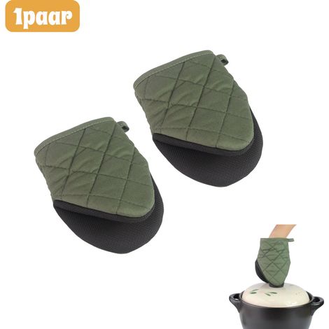 Paire de maniques de cuisine en silicone antidérapantes résistantes à la chaleur avec clips de maintien pour four pâtisserie et barbecue vert (1/5)