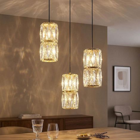 Kristalllampe Pendelleuchte Hängeleuchte 3-Flammig LED gold antik klar Esszimmer (1/5)