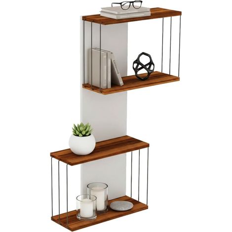 Dmora - Mensola Mirzam, Scaffale, Ripiano a muro, Scaffalatura multiuso, 65x19h96 cm, Quercia e Bianco, con imballo rinforzato, con imballo rinforzato