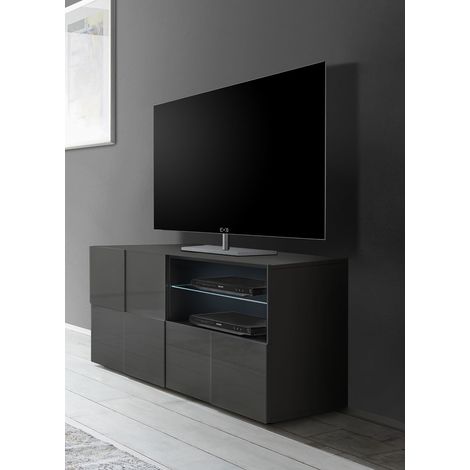Meuble TV moderne 121 cm laqué gris brillant Milenor (1/5)