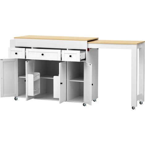 Isola cucina mobile 137-190,6 x 45,2 x 92 cm MDF bianco, piano estraibile e 3 cassetti - CHICFURN (1/5)