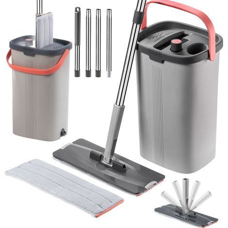 KADAX Flachmopp mit Wassertrennung, Wischmopp mit Doppelkammereimer (1/5)