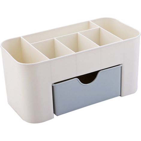 Organisateur de maquillage multifonctionnel en polypropylène à 6 compartiments avec tiroir, bleu (1/5)