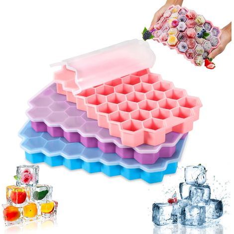 Set di 3 stampi per cubetti di ghiaccio impilabili in silicone con motivo a nido d'ape, ideali per pappe, birra e cubetti di ghiaccio alla frutta. (1/5)