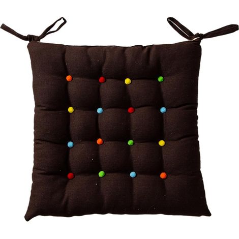 Quadratisches Stuhlkissen aus Baumwollleinen mit Bändern, bunte Quaste, rutschfest, für Esszimmer- und Küchenstühle (braun, 1 Stück) (1/5)