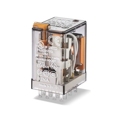 Relais industriel 4RT 7A 12V AC bouton test + indicateur mécanique + LED FINDER 553480120054