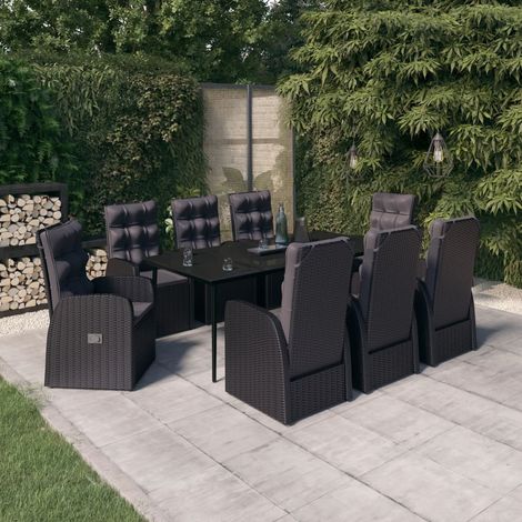 Juego de comedor de jardín 9 piezas con cojines negro vidaXL (1/5)