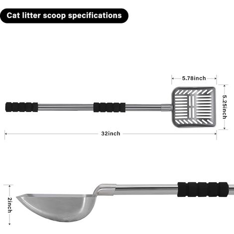 Pelle à Litière pour Chat, Pelle à Litière pour Chat en métal à Long Manche, 32 pouces, en Acier inoxydable, accessoire pour animaux polyvalent et robuste, prêt à l'emploi (1/5)