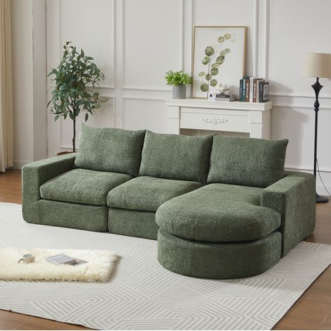 Modulares Chenille-Sofa in Grün mit umstellbarer Recamiere OKWISH (1/5)
