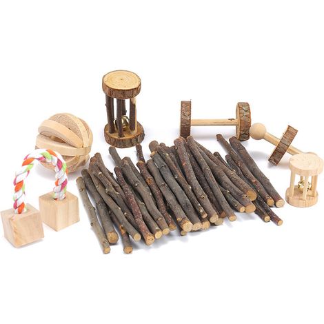 Set monoblocco di bastoncini da masticare e accessori per gabbia in legno naturale per criceti, porcellini d'India, piccoli animali, topi, cincillà, gerbilli, altalene per criceti. (1/5)