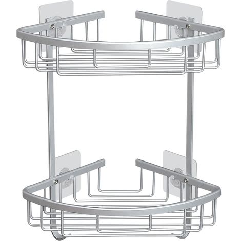 QAZQA Etagère de Douche d'angle pour Salle de Bain sans Forage Étagère de Douche Accessoires Salle de Bains Donner Une boîte à Savon 2 Niveaux Argent (1/4)