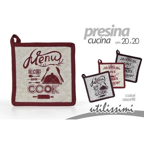 1 Pezzo Presina da Cucina in Cotone Menu' Quadrata 20 x 20 cm 3 Colori (1/2)