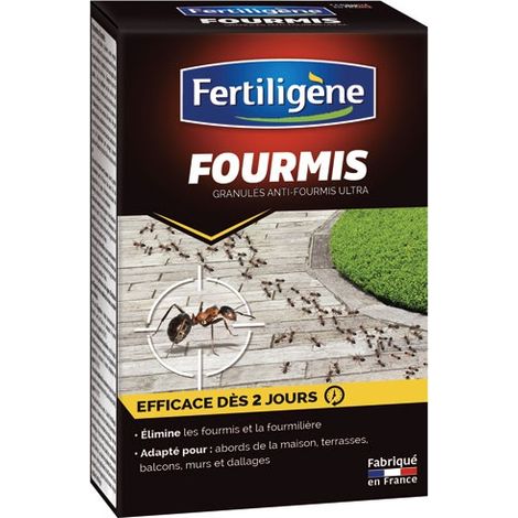 Insecticide biologique anti fourmis granulés 120g – Action choc 48h – Efficacité jusqu'à 1 mois – Utilisation en poudrage ou arrosage – Fertiligene