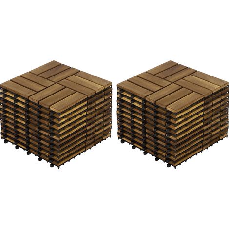 Dalles de terrasse emboîtables, bois d'acacia durable, assemblage facile à faire soi-même, 22pcs-30x30cm, Bois d'acacia jaune (1/2)