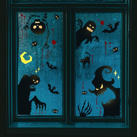 Halloween Fenêtre Autocollants, Amovible Décorations d'Halloween Sticker Citrouille Chauve-Souris Fantôme Autocollants Décoration de Fête d'Halloween pour Maisons Hantées Lot de 2 (1/5)