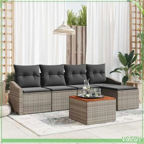Ensemble canapé de jardin - FAFEICY - Modulaire - Gris - Polyrotin - Rangement intégré (1/5)