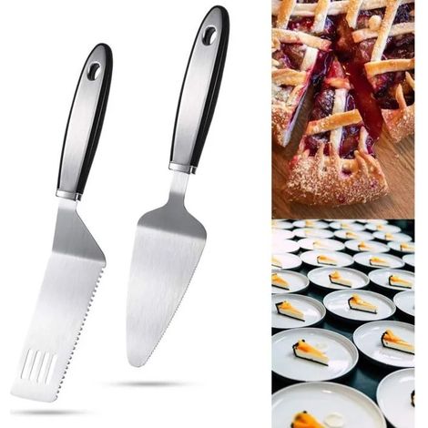 Ensemble de deux ustensiles de service en acier inoxydable : coupe-gâteau, spatule dentelée, coupe-pizza, coupe-dessert (1/5)