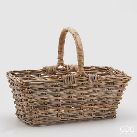 EDG Enzo De Gasperi Cesto Rattan Rettangolare H 45 Cm 60 x 33 Cm con Manico