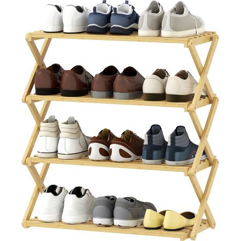 Zapatero estrecho bambú 4 niveles plegable natural sin instalación 60x24x120cm (1/5)