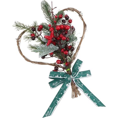 Guirlande de Noël Suspendue en PE Feuilles et Baies Rouges Forme Étoile et Cœur Décoration Murale et Porte pour Noël et Fête sans Lumière Taille Compacte Couleur Naturelle (1/5)
