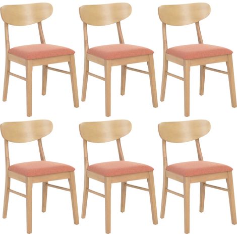 [NEUWERTIG] 6er-Set Esszimmerstuhl HHG-698, Küchenstuhl Stuhl, Stoff/Textil Massiv-Holz helles Gestell, terrakotta (1/5)