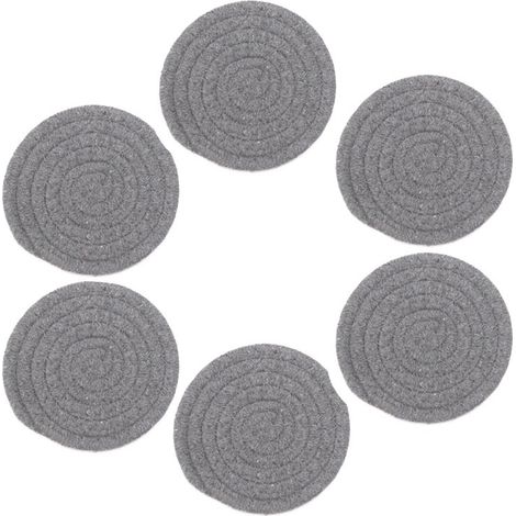 Set mit 6 Untersetzern aus Baumwollgarn mit Aufbewahrungsbehälter – weiß – geflochtene Runden, Durchmesser 11 cm, hellgrau, MINKUROW (1/4)