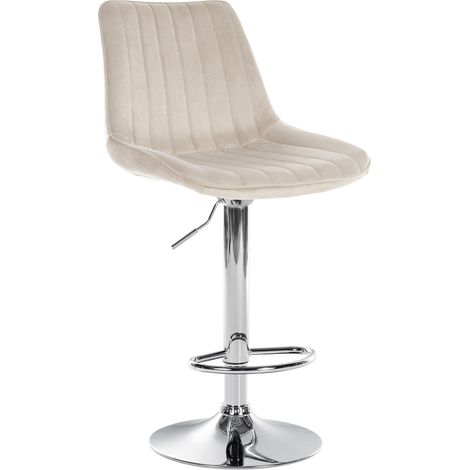 Sgabello da bar x1 regolabile in altezza girevole a 360° seduta in velluto crema cuciture verticali base in metallo cromato 100005759