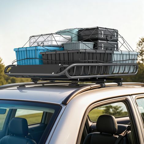Portapacchi/cestino universale da tetto con parabrezza, fino a 150 kg, 116 x 92 x 11,5 cm per SUV e camion, nero