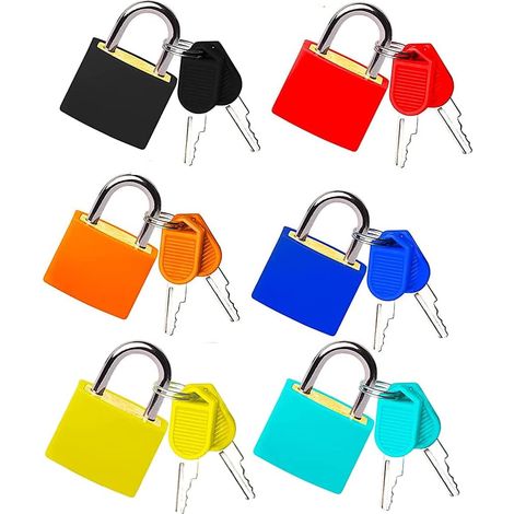 Lot de 6 cadenas colorés pour valise avec clés en laiton revêtu - Petit cadenas en laiton pour boîte à outils, casier de gym, serrure de valise (Style 1) (1/5)