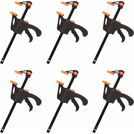 [NEVER USED] Clearance set of 6 F-shaped clamps, clamp with quick and easy tightening, hand tools for carpentry, wooden door (4 inches), (1/4)