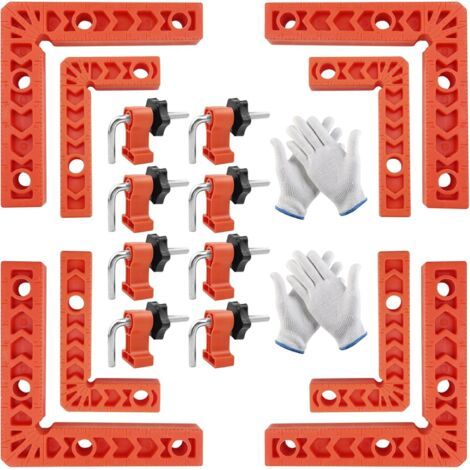 8 pcs équerres de positionnement, plastique pince de positionnement à 90 degrés, avec 8 pcs pinces, 4 pcs gants de travail, pour le travail du bois, les cadres photo, les boîtes, les (1/5)