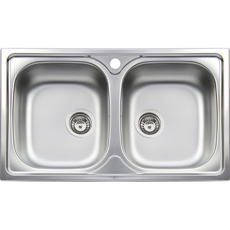 Edelstahl-Einbauspüle 2 Becken 86 cm