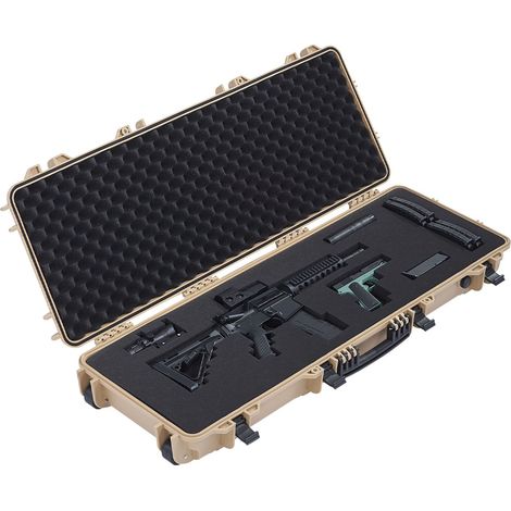 Valise rigide pour fusil, malle verrouillable avec mousses prédécoupées, 109 cm rangement mobile pour arme avec roues, étanche IP67 et anti-poussière pour carabine, fusil de chasse, airsoft, kaki (1/5)