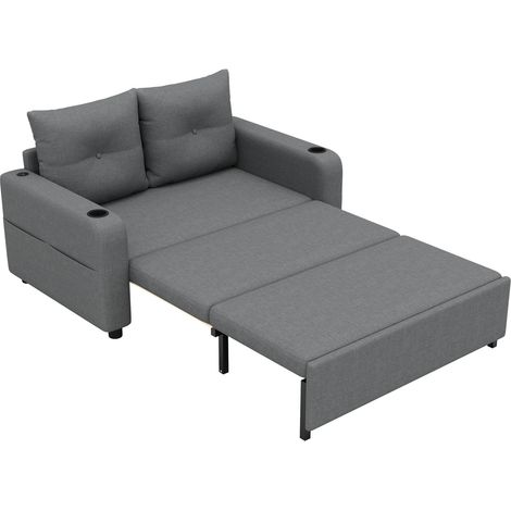 Canapé convertible 2 places en lin gris, couchage 3-en-1 avec rangement et USB-C, 131 x 81 x 94 cm (1/5)