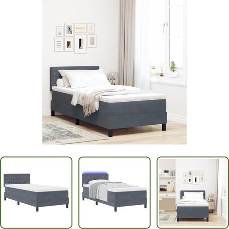 LED Beleuchtung - LED Boxspringbett mit Matratze Dunkelgrau 90 x 190 cm Samt (1/5)