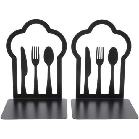 paire de serre-livres en métal robuste - Design unique - Pour cuisine, maison, école, bureau, bibliothèque - Noir