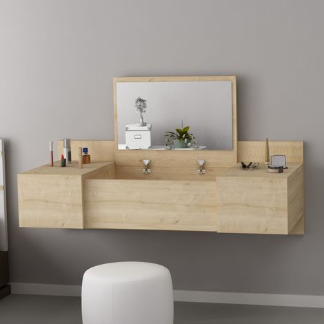 Toeletta Selci, Mobile da Trucco Specchio Incluso, 3 Ante, Materiale Piano in Legno Nobilitato, 100x39x33h cm Marrone (1/5)