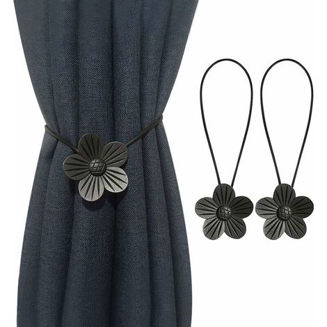 Set of 2 Magnetic Curtain Holders, Floral Pattern Magnetic Curtain Clips, Curtain Accessories, Black (1/5)