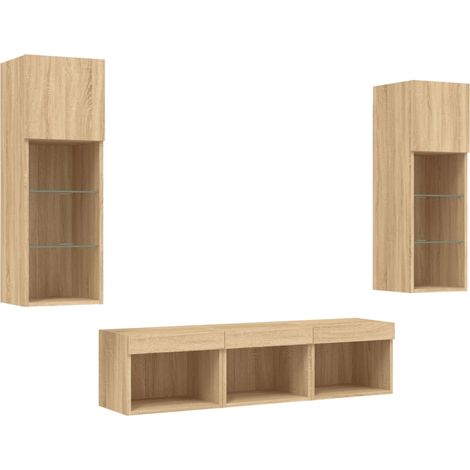 Mobile TV multimediale mensola TV credenza TV sala da pranzo soggiorno camera da letto con LED 5 pezzi legno ingegnerizzato rovere Sonoma marrone 020029413