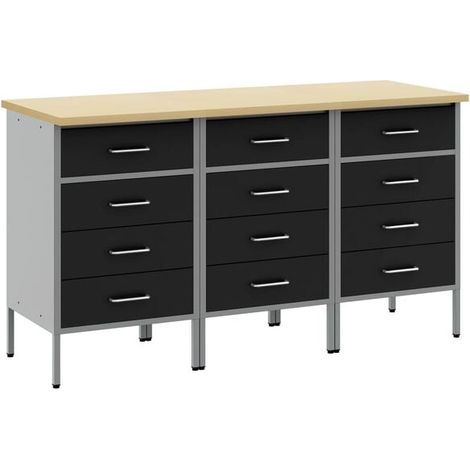 Ensemble de trois meubles de rangement noirs et gris, dimensions : 150 x 55 x 85 cm (1/5)