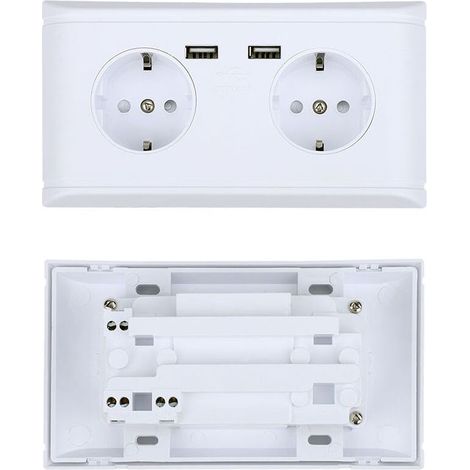 Prise murale multifonctionnelle avec fiche EU, double port USB pour charge de téléphone 250V (1/5)