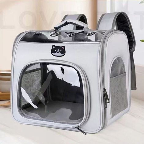 Cat backpack - dog backpack - foldable transport bag - polyester - gray (1/5)