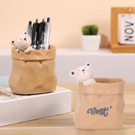 SJLERST Petits Pots Succulents en Résine, Porte-stylo, Arrosage Automatique, Cactus, Fausses Plantes, Conteneurs pour la Maison, la Décoration de Bureau (Ours) (1/5)