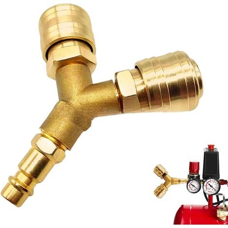 Distributeur d'air comprimé en laiton 1/4", raccord rapide 3 voies pour compresseur, accessoire de distribution d'air comprimé (1/5)